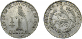 GUATEMALA 1929 ¼ QUETZAL SILVER Republic 8.24g KM#243.1