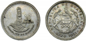 GUATEMALA 1951 10 CENTAVOS SILVER Republic 3.4g KM#256.1