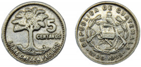 GUATEMALA 1955 5 CENTAVOS SILVER Republic 1.64g KM#257.1