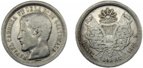GUATEMALA 1864 R 2 REALES SILVER Republic, Rafael Carrera 6.03g KM# 139