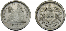 GUATEMALA 1881 E 25 CENTAVOS SILVER Republic 6.17g KM#205.1