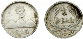GUATEMALA 1894 H ¼ REAL SILVER Republic, 5 stars Type, Heaton's Mint 0.76g KM# 162