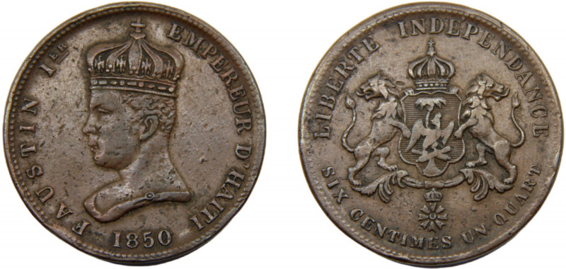HAITI Faustin I 1850 6 ¼ CENTIMES COPPER Empire 14.66g KM# 38