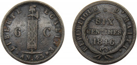 HAITI 1846, AN43 6 CENTIMES COPPER Republic 14.8g KM# 28