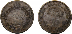 HONDURAS 1862 T A 8 PESOS COPPER Republic, State of Honduras, Provisional, Tegucigalpa Mint 27.16g KM# 27