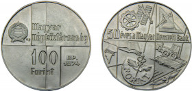 HUNGARY 1974 BP. 100 FORINT SILVER People's Republic 50th Anniversary of National, Budapest Mint(Mintage 24000) 22.13g KM# 603