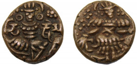 INDIA Kashmir Qeen Didda Rani/Kshemagupta ND (950-960) AE STATER BRONZE Utpala Dynasty, goddess Lakshml, Joint Issue, Rare 6.05g CCK# 6