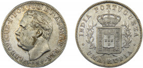 INDIA Luíz I 1882 1 RUPIA SILVER Portuguese, Calcutta Mint 11.51g KM# 312