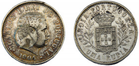 INDIA Carlos I 1904 1 RUPIA SILVER Portuguese, Lisboa Mint 11.56g KM# 17