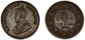 INDIA George V 1921 1/12 ANNA COPPER British, Calcutta Mint 1.62g KM# 509
