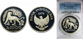 INDONESIA 1974 2000 RUPIAH Silver PCGS DCAM Javan Tiger KM# 39a