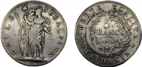 ITALIAN STATES Piedmont LAN 10 (1801) 5 FRANCS SILVER Republic(Mintage 33000) 24.75g C# 4