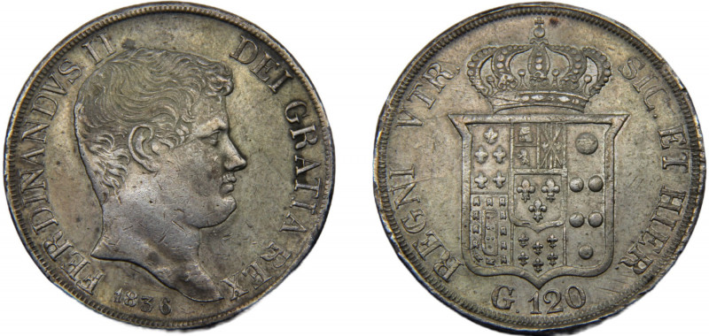 ITALIAN STATES Two Sicilies Ferdinando II 1836 120 GRANA SILVER Kingdom 27.53g K...