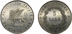 ITALIAN STATES Venice 1848 V 5 LIRE SILVER Revolutionary coinage, "DIO BENEDITE L'ITALIA" 24.98g KM# 804