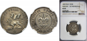 ITALY Tuscany Leopoldo II 1859 1 FIORINO Silver NGC States, First Provisional Government issue, Lion holding flag, one-year type MIR# 438, C# 79