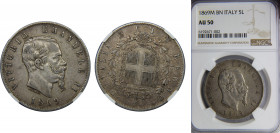 ITALY Victor Emmanuel II 1869 5 LIRE Silver NGC Milan mint KM# 8.3