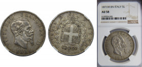 ITALY Victor Emmanuel II 1871 5 LIRE Silver NGC Milan mint KM# 8.3