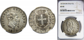 ITALY Vittorio Emanuele II 1872 5 LIRE Silver NGC M Milan KM# 8