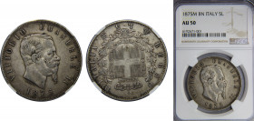 ITALY Victor Emmanuel II 1875 5 LIRE Silver NGC Milan mint KM# 8.3