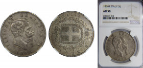 ITALY Victor Emmanuel II 1876 5 LIRE Silver NGC Roma mint KM# 8