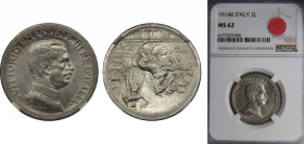 ITALY Vittorio Emanuele III 1914 2 LIRE Silver NGC Carriage, Rome mint KM# 55