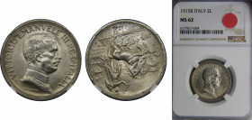 ITALY Vittorio Emanuele III 1915 2 LIRE Silver NGC Carriage, Rome mint KM# 55