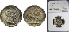 ITALY Vittorio Emanuele III 1917 1 LIRA Silver NGC Carriage, Roma mint KM# 57