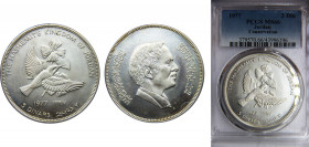JORDAN 1977 3 DINARS Silver PCGS Hussein Ibn Talal, Palestine sunbird KM# 32