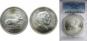 JORDAN AH1397- 1977 2-1/2 DINARS Silver PCGS Hussein Ibn Talal, Conservation, Rhim Gazelle KM# 31