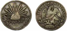 MEXICO 1830 Zs OV 2 REALES SILVER Federal Republic, Zacatecas Mint 6.42g KM#374.12