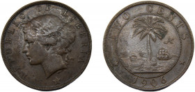 LIBERIA 1906 H 2 CENTS COPPER Republic, Heaton's Mint 9.31g KM# 6