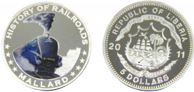LIBERIA 2011 5 DOLLARS Silver History of Railroads 20.05g