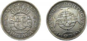 MACAU 1971 5 PATACAS SILVER Portuguese, Overseas Province 9.96g KM# 5a