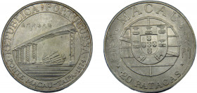 MACAU 1974 20 PATACAS SILVER Portuguese, Overseas Province, Ponte Macau 17.83g KM# 8