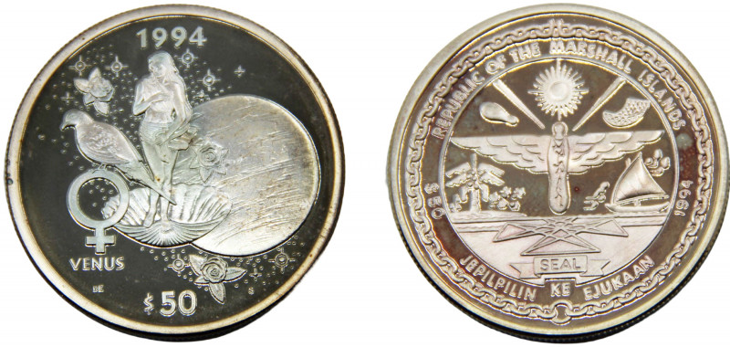 MARSHALL ISLANDS 1994 50 DOLLARS Silver Venus 31.15g KM# 160