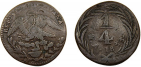 MEXICO 1833 Mo ¼ REAL COPPER Federal Republic, "Quarto", Mexico City Mint 7.01g KM# 358