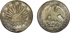 MEXICO 1844 Ga MC 2 REALES SILVER Federal Republic, Guadalajara Mint 6.38g KM#374.6