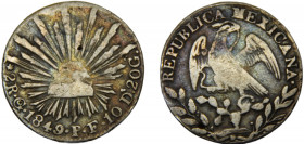 MEXICO 1849 Go PF 2 REALES SILVER Federal Republic, Guanajuato Mint 6.66g KM#374.8