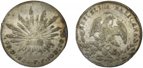 MEXICO 1850 Go PF 4 REALES SILVER Federal Republic, Guanajuato Mint 13.4g KM#375.4