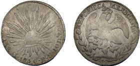 MEXICO 1850 Go PF 8 REALES SILVER Federal Republic, Guanajuato Mint 27.23g KM#377.8