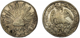 MEXICO 1852 Go PF 2 REALES SILVER Federal Republic, Guanajuato Mint 6.68g KM#374.8