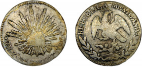 MEXICO 1856 Zs MO 2 REALES SILVER Federal Republic, Zacatecas Mint 6.35g KM#374.12