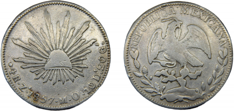 MEXICO 1857 Zs MO 4 REALES SILVER Federal Republic, Zacatecas Mint 13.05g KM#375...