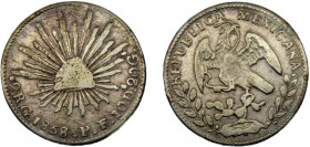 MEXICO 1858 Go PF 2 REALES SILVER Federal Republic, Guanajuato Mint 6.71g KM#374.8