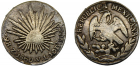 MEXICO 1860 Zs VL 2 REALES SILVER Federal Republic, Zacatecas Mint 6.16g KM#374.12