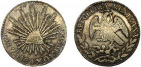 MEXICO 1864 Zs MO 2 REALES SILVER Federal Republic, Zacatecas Mint 6.76g KM#374.12