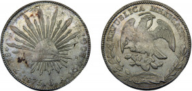 MEXICO 1875 Zs JS 8 REALES SILVER Federal Republic, Zacatecas Mint 27.12g KM#377.13