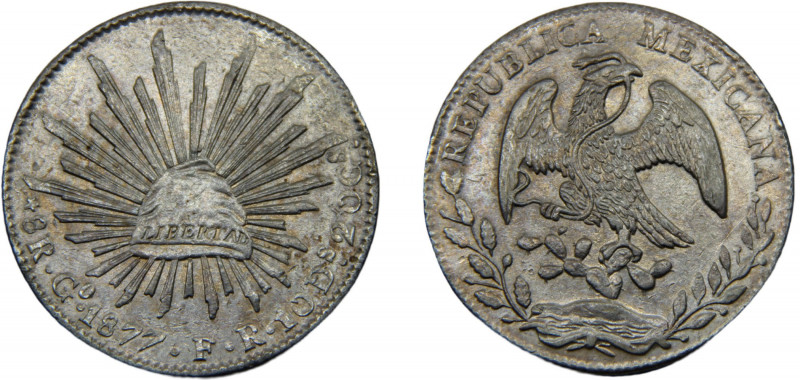 MEXICO 1877 Go FR 8 REALES SILVER Federal Republic, Guanajuato Mint 26.95g KM#37...