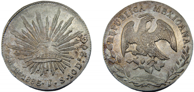 MEXICO 1886 Ga JS 8 REALES SILVER Federal Republic, Guadalajara Mint 27.07g KM#3...