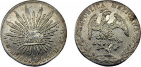 MEXICO 1886 Ho FG 8 REALES SILVER Federal Republic, Hermosillo Mint 27.04g KM#377.9